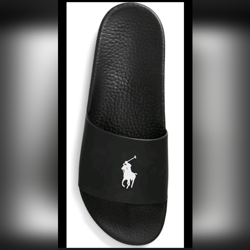 Polo Ralph Lauren Men's Black Slides/Sandals with White BIG PONY NWT